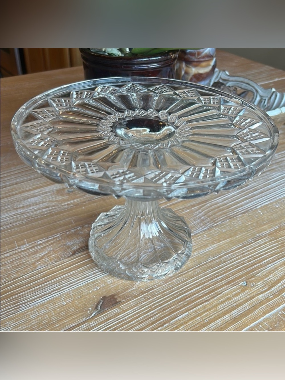 Vintage Imperial Glass Ohio Cut Glass Pedestal Cake Plate.